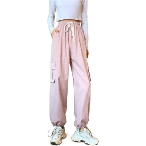 Streetwear Cargo Pants Women 2021 Casual Joggers Black Pink Mid Waist Loose Female Trousers Korean Style Big Pockets Ladies Pant