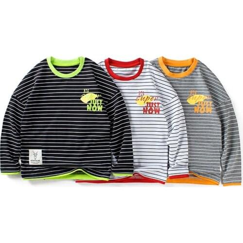 Childrens Clothing Tops Boys And Girls Long Sleeve T-Shirts Childrens Spring Tops Boys Long Sleeve Stripe Fakes Two Childrens