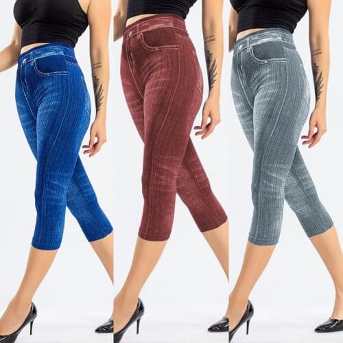 Jeggings Seamless Leggings 2021 Elasticity Hip Lift Women Solid Color Slim Capri Pants for Daily Wear Denim Slim Pencil Pants