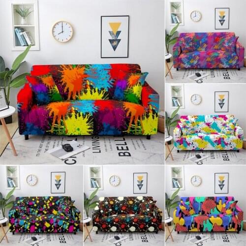 Watercolor Splatter Elastic Sofa Slipcover Colorful Graffiti Sofa Covers For Living Room Stretch Polyester Loveseat Couch Cover
