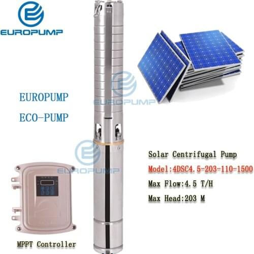 EUROPUMP MODEL4DSC4.5-203-110-1500) Solar Pump 4" DC Deep Well Solar Water Pump 110V 2HP MPPT Controller Max Head 203m Flow 4.5