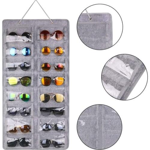 16 Slots Felt Sunglasses Organizer Hanging Wall Glasses Holder Dust Proof Storage Display Pocket Wall Stand Organizer Holder