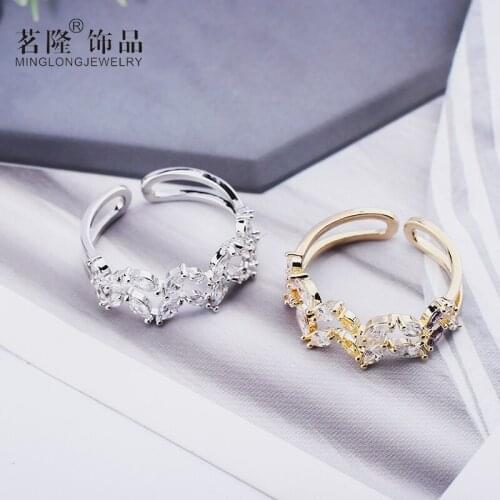 Rings For Women Females Jewelry Accessory Bridal Wedding Engagement Promise Gift ResizableBrand Designer Leaves Zircon Top