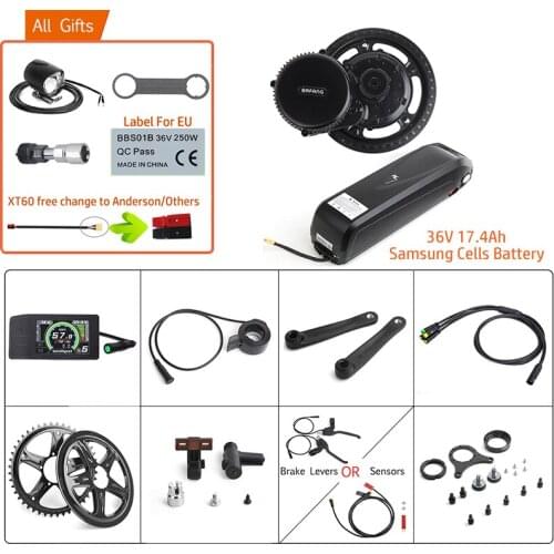 EU RU US No TAX Electric Bicycle Conversion Kits Bafang 36V 350W Mid Drive Motor 17.5Ah Samsung Cells Battery 8FUN E-bike Kits