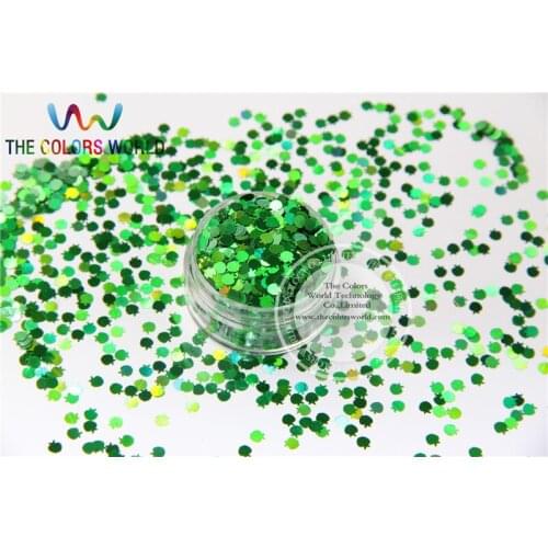 LAP-6 Apple Shape Glitter Size 3 mm laser holographic Green color paillette for Nail Art and DIY supplies1pack=50g