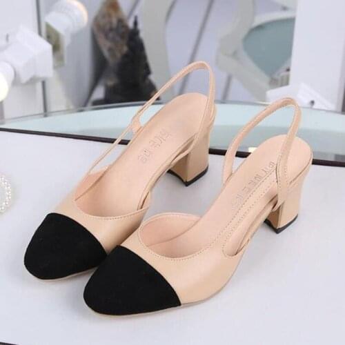 Miaoguan 2021 Summer Women Shoes Dress Shoes Mid Heel Square Head Fashion Shoes Wedding Party Sandals Casual Women High Heels
