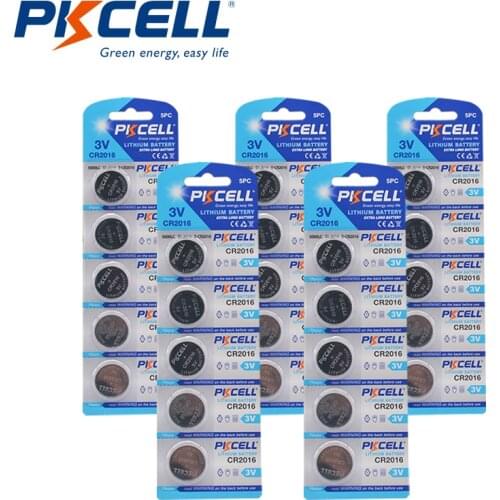 5Pack/25Pcs PKCELL CR2016 3V Lithium Battery BR2016 DL2016 ECR 2016 Button Batteries for Watch