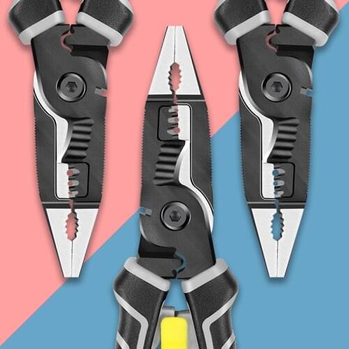 OUDISI Multifunctional Electrician Pliers Long Nose Pliers Wire Stripper Cable Cutter Terminal Crimping Hand Tools