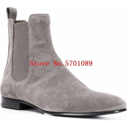 Fashion Rock Roll Man Suede Leather Chelsea Boots Kanye West Paris Fashion Show Catwalk Man Ankle Chelsea Boots
