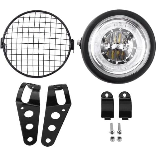 Motorcycle Headlight LED Headlamp 6.5" Grill Side Mount Cover With Bracket For Cafe Racer For Most Of Motorcycles