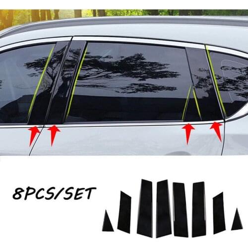8PCS Black Mirror Effect Car Window Pillar Trim Cover For NISSAN Qashqai 2016-2018