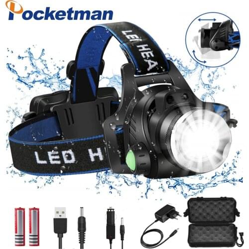 Headlamps 80000lumens Led Headlamp L2/T6 Zoomable Headlight Head Torch Flashlight Head lamp by 18650 battery for Fishing Hunting