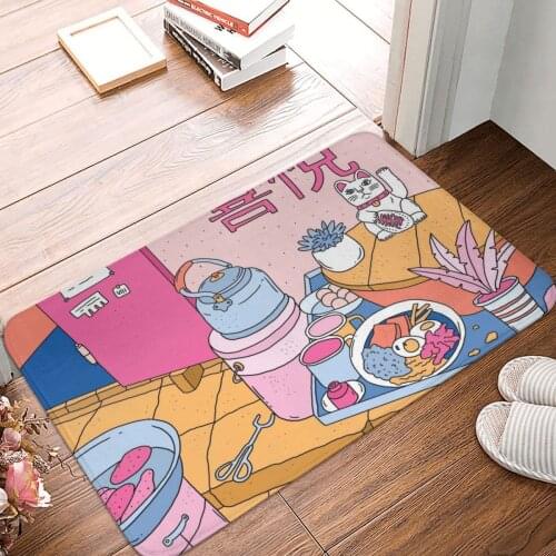 MANEKI STREET FOOD Doormat Carpet Mat Rug Polyester PVC Anti-slip Floor Decor Bath Bathroom Kitchen Living Room 40*60