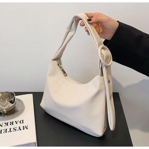 New Luxury Designer Soft PU Leather Shoulder Bag for Women Casual Korean Fashion Solid Baguette Bags Wide Strap Handbags Purses
