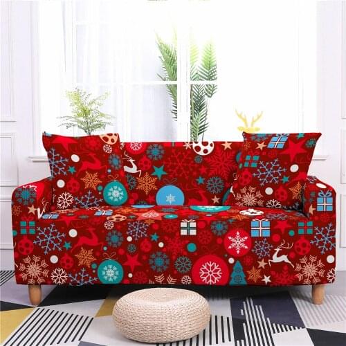 Christmas Polyester Elastic Sofa Cover for Living Room L Sofa Decor Stretch Couch Covers Santa Claus Slipcover Protector Cojines