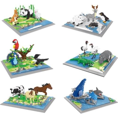 Wild Animal Series Small Particle Building Blocks Forest Ocean Park Animal Model DIY Building Blocks Childrens Toy Gift No Box