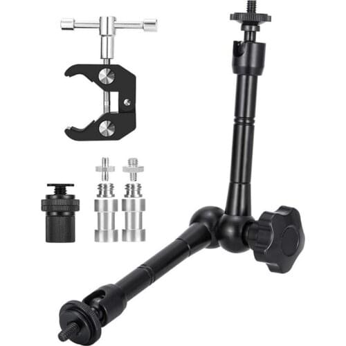 Magic Arm With Super Clamp 11 inch Articulating Friction Crab Clamp With 1/4 inch And 3/8 inch Thread For Dslr Camera Rig, Monit