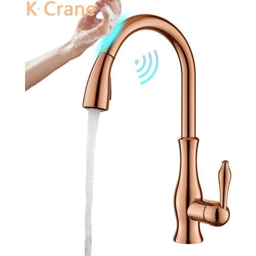 Rose Gold Touch Faucet Kitchen Sink Smart Sensor Torneira Hot Cold Water Mixer Crane Pull Out Deck Mounted Tap Luxury Brass Taps
