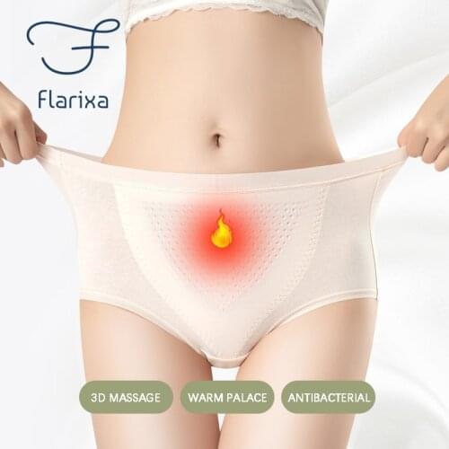 Flarixa Warm Palace Menstrual Panties Womens Seamless Mid Waist Pure Cotton Briefs Anion Magnetotherapy Antibacterial Underwear