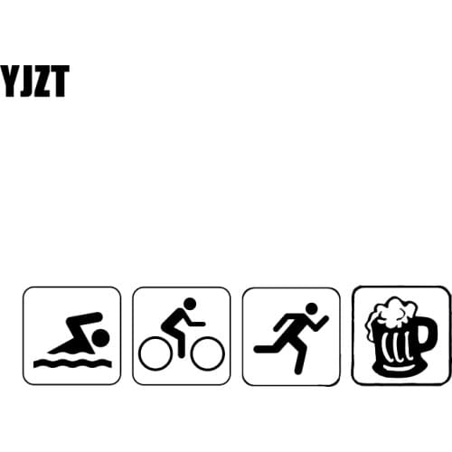 YJZT 17.7*4.2CM Funny Bumper Sticker Triathlon Swim Bike Run And Beer Car Sticker Vinyl Silhouette C12-0661