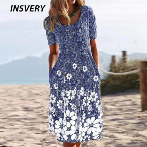 Vintage Party Dresses For Women O Neck Sundress Dress Women Casual Pocket Short Sleeve Beach Party Dress Plus Size 2021