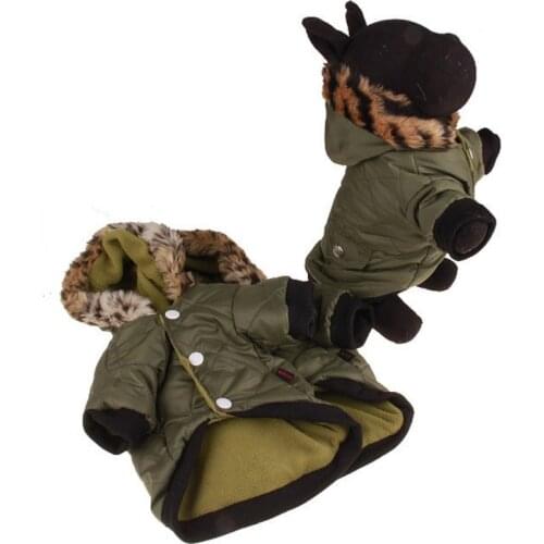 Pet Cats Dogs Winter Warm Down Jacket Hoodie Medium and Small Dog Clothes Thicken Chihuahua Hooded Army Green