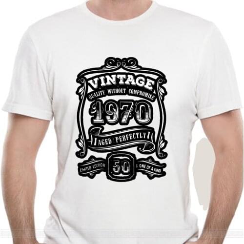 Gold Vintage 1970 Aged Perfectly T Shirts Men T-Shirts Round Collar 50th Birthday Gift 50 Years Old Short Sleeve