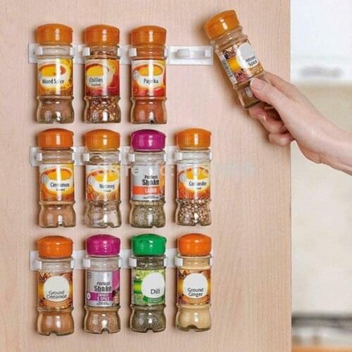 1/2/4Pcs Kitchen Storage Rack Wall Mount Ingredient Spice Bottle Rack Plastic Clips Cabinet Door Hooks Jar Spice Holder Tools