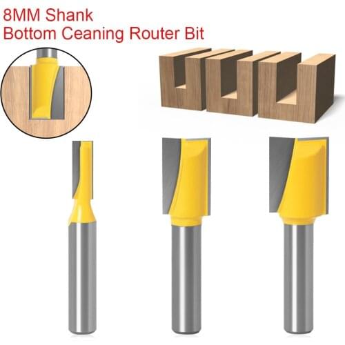 1pcs 8mm Shank Bottom Cleaning Router Bit Solid Carbide End mill For Wood Cutter Woodworking Engraving Tools 6mm 1/2" 16mm Set
