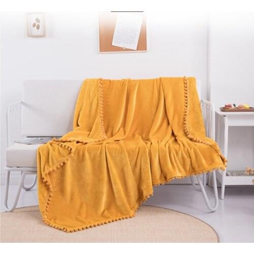 130*150CM Fringed Lace Ball Ball Blanket Thicken Falai Fleece Blanket Office Sofa Cover Blanket