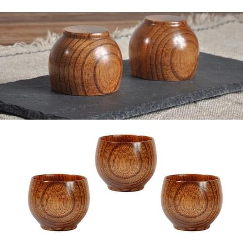 3-Pack Mini Wood Tea Cup 50ml Wooden Teacups Coffee Mug Wine Mug for Drinking Tea, Coffee, Wine, Beer, Hot Drinks
