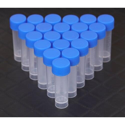 50/20/10pcs 5ml Chemistry Graduated Plastic Test Tubes Vials Seal Caps Pack Container for Office School Chemistry Supplies