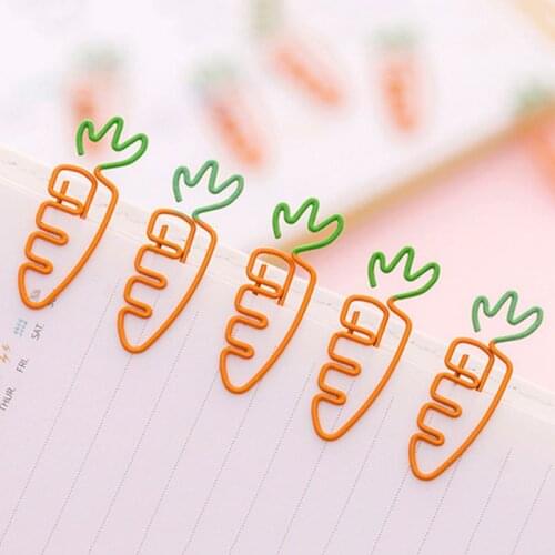 6pcs Creative Kawaii Carrot Shaped Metal Paper Clip Pin Bookmark Stationery School Office Supplies Decoration