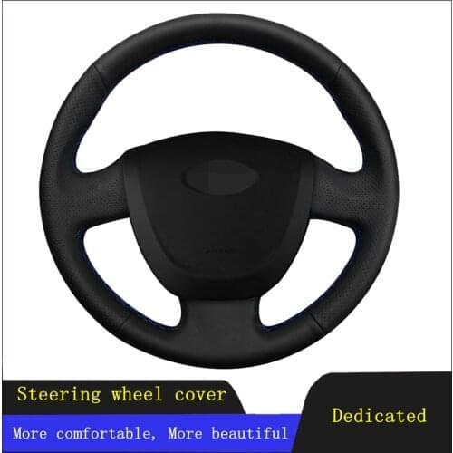 DIY Hand-stitched Black Genuine Leather Car Accessories Steering Wheel Cover For Lada Granta 2011 2012 2013 2014 2015 2016