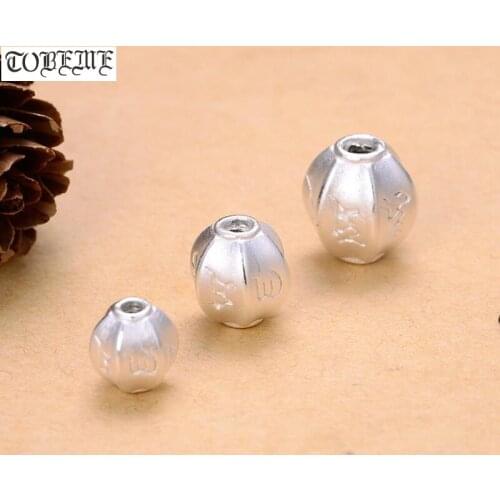 3D 100% 999 Silver Tibetan Beads Pure Silver Tibetan Six Words Beads Good Luck Lotus Buddhist OM Beads DIY Jewelry Findings