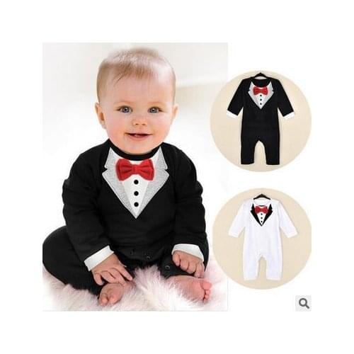 One-Piece Baby Boy Suit Gentleman Romper Spring Autumn Model Climb Clothes Toddler Black White Baby boys Clothing