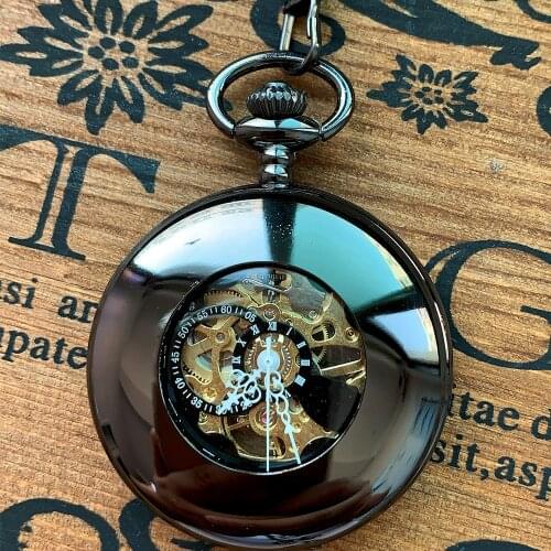 0 Black creative perspective open cover mechanical pocket watch mens and womens accessories with necklace