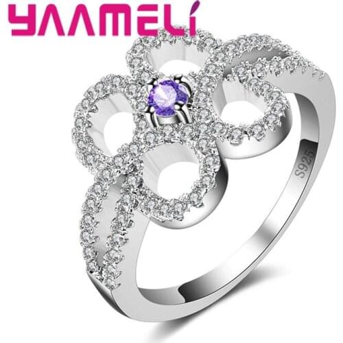 Four Round Styling 925 Sterling Silver Rings Sweet Cute Style Multicolor Flowers Clover Lucky Maker Souvenirs For Women