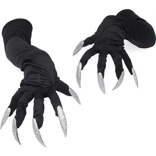 Halloween Long Nails Cosplay Gloves Funny Festival Witch Cosplay Costume Party Scary Fancy Props Black Mitten Glove Tools