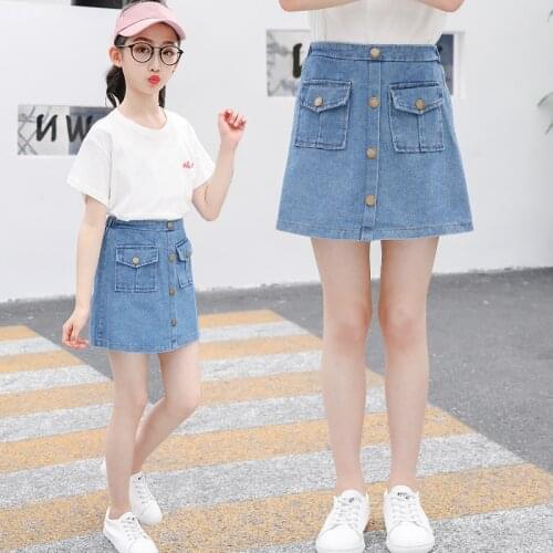 Girls Jean Skirts Solid Denim Straight Children School Outfit Kids Pettiskirt Baby Girl Skirts Princess Tulle Party Dance Skirts