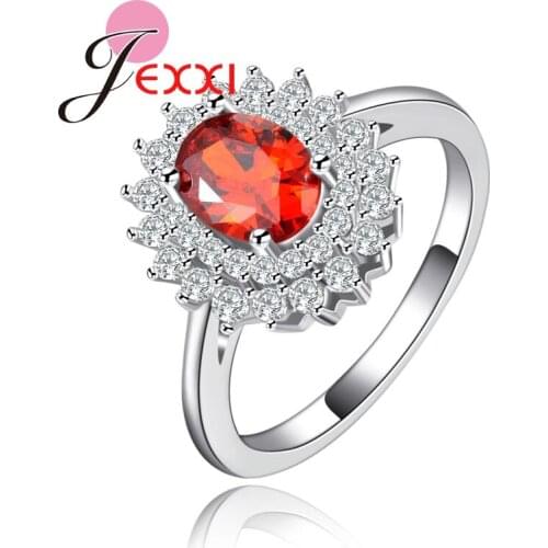 Brand New Women Luxury Red Cubic Zircon Crystal Wedding Engagement Rings Jewelry Fashion Band Style Silver Promise Rings