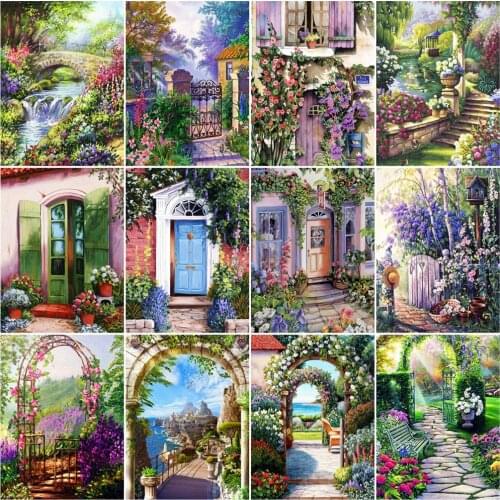 Pictures By Number Flower Door Kits Home Decor Painting By Diamonds Landscape Drawing On Canvas HandPainted Art Gift