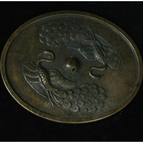 Chinese Folk Fengshui Bronze Copper Two Crane Bronze Mirror Statue Sculpture Statues for Decoration Collection Ornaments