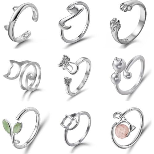 Fashion Women Finger Rings Pet Dog Paw Cat Ears Leaves Open Design Minimalist Ring Wedding Party Adjustable Ring Jewelry Gift