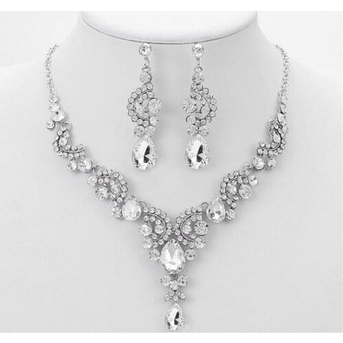 Silver Colors Crystal Bridal Jewelry Sets Earrings Necklace for Women Fashion Jewelry Wedding Sets Accessories