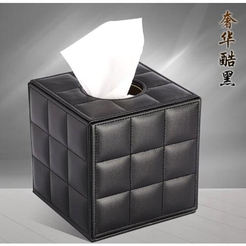 Black leather roll round tissue box toilet household living room European simple napkin storage paper crafts art wet wipes box