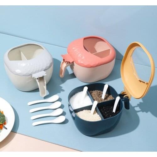 Multifunctional Seasoning Box Rack Kitchen Plastic Creative Seasoning Box Set Four Compartments Integrated Storage Seasoning Jar