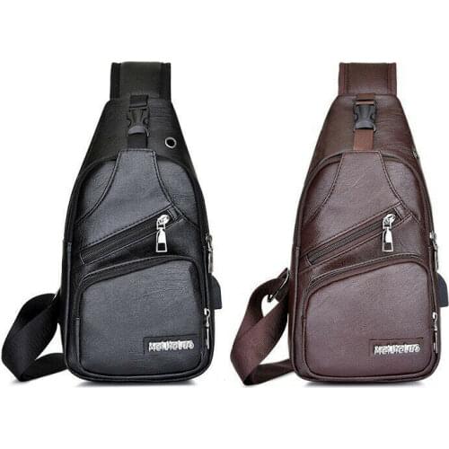 Mens Chest Bag Shoulder PU Leather Sling Cross Body Satchel Travel Bag