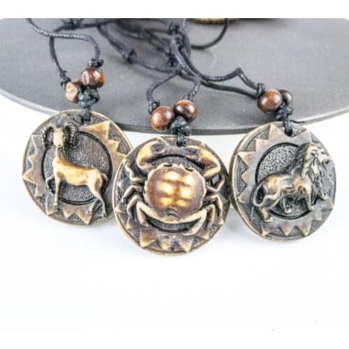 The Zodiac Mans gift jewelry Bone Art Imitation Yak Bone Material Necklace Pendant Vintage Mens Necklaces #GZ228