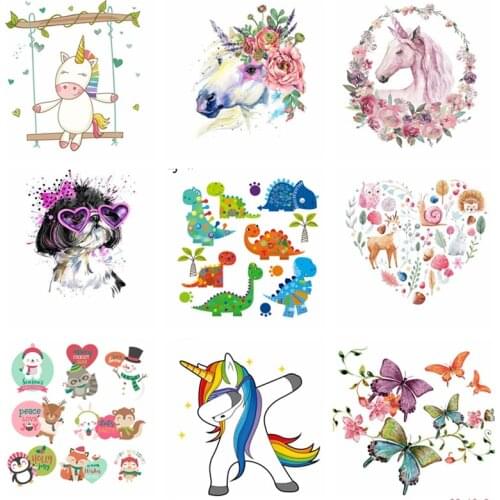 Uniorn Animal Patch Iron On Transfers Vinyl Heat Transfer Ironing Stickers T-shirt Thermal Patches For Clothing DIY Applique New